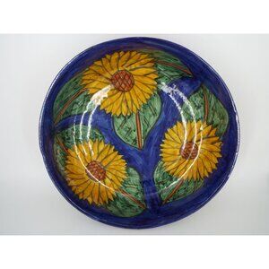 Vintage Mexican Hand Painted Sunflower Pottery Bowl